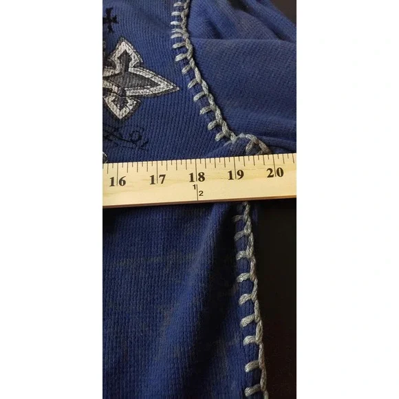 Xtreme Couture Shirt Mens Large Blue Thermal Long Sleeve Cross Wings Graphic - Picture 7 of 8